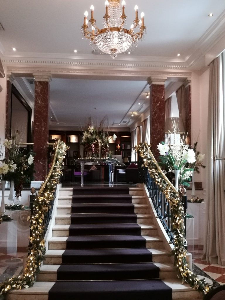 staircase into the hotel lobby